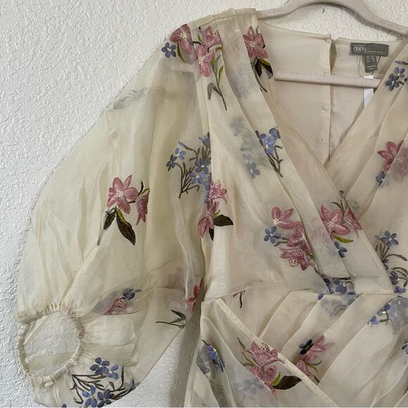 ASOS Design Floral Embroidered Organza Mini Dress in Cream Size 6 NWT - Picture 6 of 13